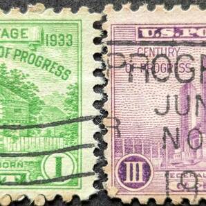 【外国切手】 アメリカ合衆国 1933年05月25日 発行 シカゴの連邦政府の建物 ディアボーン砦の修復 消印付きの画像1