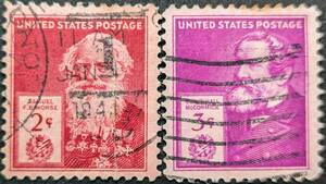【外国切手】 アメリカ合衆国 1940年 発行 有名なアメリカ人 - 発明家 サミュエル・F・B・モース サイラス・ホール・マコーミック 消印付き