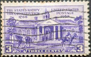 【外国切手】 アメリカ合衆国 1938年06月21日 発行 憲法批准 消印付き