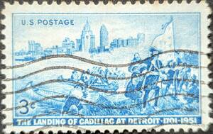 【外国切手】 アメリカ合衆国 1951年07月24日 発行 キャデラック上陸250周年 消印付き
