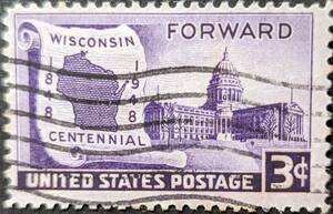 【外国切手】 アメリカ合衆国 1948年05月29日 発行 ウィスコンシン州制100周年 消印付き