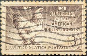 【外国切手】 アメリカ合衆国 1948年09月09日 発行 養鶏業 国産の雄鶏 消印付き