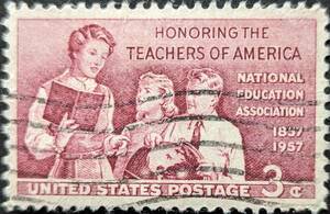 [ foreign stamp ] America .. country 1957 year 07 month 01 day issue all country education association ..100 anniversary commemoration type .. seal attaching 