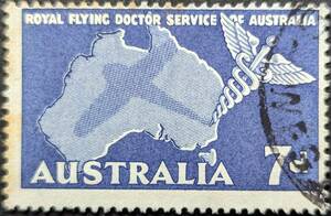 【外国切手】 オーストラリア 1957年08月21日 発行 オーストラリアのロイヤル・フライング・ドクター・サービス-2 消印付き