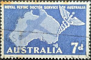 【外国切手】 オーストラリア 1957年08月21日 発行 オーストラリアのロイヤル・フライング・ドクター・サービス-1 消印付き