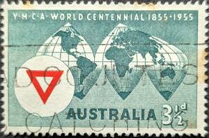 [ foreign stamp ] Australia 1955 year 08 month 10 day issue Christianity youth ...100 anniversary commemoration . seal attaching 