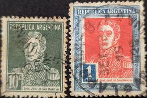 【外国切手】 アルゼンチン 1927-1930年 発行 サン・マルティン将軍 消印付き