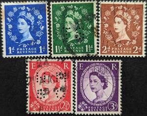 【外国切手】 イギリス 1952-1954年 発行 エリザベス女王2世 消印付き