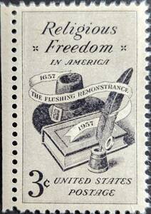 【外国切手】 アメリカ合衆国 1957年12月27日 発行 信教の自由 未使用