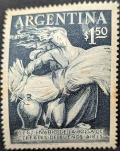 【外国切手】 アルゼンチン 1954年08月26日 発行 アルゼンチントウモロコシ取引所100周年 消印付き