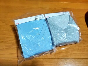 ★UNIQLO (ユニクロ) ドライカラー VネックT 半袖 3xl ブルー グレー メンズ 綿66% ポリエステル 34% 大きいサイズ 4L Tシャツ コットン★