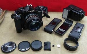 ◎セット 美品 Canon キャノン A-1 A1 フィルムカメラ FD 55mm F1.2 SSC モータードライブMA スピードライト199A データーバックA 裏蓋 3個