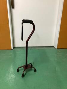 4 point cane walking assistance turning-over prevention safety cane red black. pattern equipped height approximately 65~86cm * present condition delivery *[ secondhand goods ]