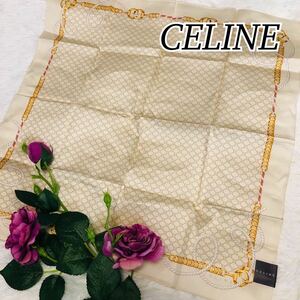 CELINE セリーヌ 女性 レディース スカーフ ブランドスカーフ 総柄 ロゴ シンプル アイボリー 新品未使用 新品 未使用 49.5×49.5cm