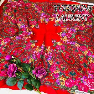 YVESSAINTLAURENT イヴサンローラン 女性 レディース スカーフ ブランドスカーフ YSL 大判 赤 レッド　新品 未使用 新品未使用 84×84cm 