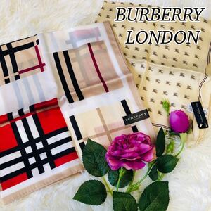 BURBERRYLONDON バーバリーロンドン 女性 レディース スカーフ ハンカチ ２枚セット ホース柄 チェック柄 アイボリー 53×53 58×58