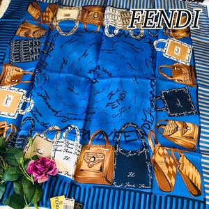 FENDI フェンディ レディース 女性 スカーフ ブランド スカーフ ブルー 青 ショルダーバッグ柄 バッグ柄 新品未使用 89×89cm