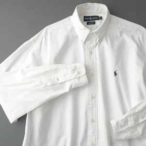 ラルフローレン ヘビーツイルシャツ コットン100％ ボタンダウン ポニー刺繍 ホワイト US-M(L)