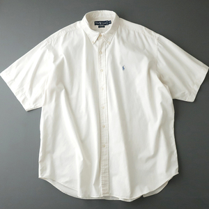 US90s ラルフローレン ヘビーツイルシャツ ボタンダウン ポニー刺繍 オフホワイト(XXL)
