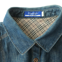 BURBERRY BLUE LABEL フリルスリーブ デニムシャツ チュニック丈 ホース刺繍 38_画像7