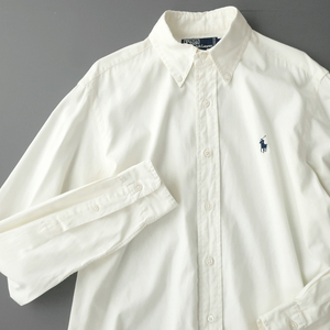 90s POLO RalphLauren ラルフローレン ボタンダウンシャツ ポニー刺繍 ホワイト15(M)