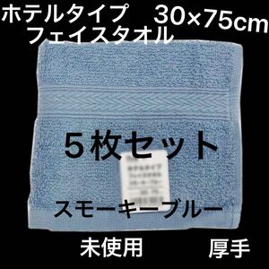 フェイスタオル ふんわり ブルー 青 タオル無地　フェイス　丈夫 5枚まとめ 上質 無地　厚手 綿100 まとめ売り　洗顔タオル