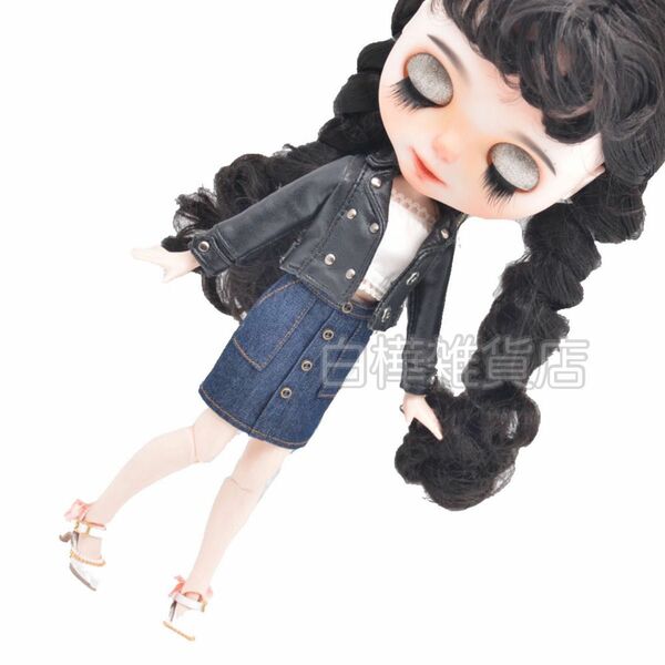 【白樺雑貨店】ブライス アウトフィット ボタンタイトスカート インディゴ Blythe outfit