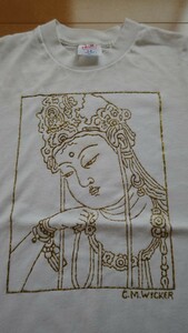 仏像 Ｔシャツ 如意輪観音 アート ハンドメイド 半袖 シャツ ホワイト 白
