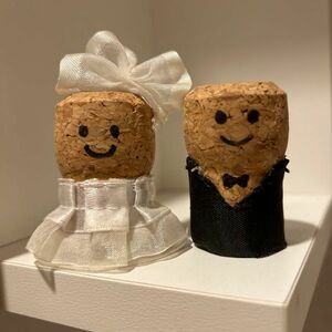 ハンドメイド　結婚式　コルク　ワイン　ドール　人形　花嫁　花婿　ウェデングドレス　タキシード　飾り　ウェルカムスペース