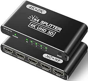 HDMI 分配器 1入力4出力 HDMI スプリッター 自動切替 4Kx2K/1080P解像度 4画面同時出力 3D視覚効果 金メ