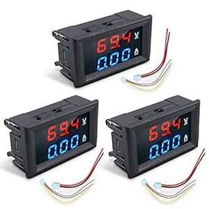 DiyStudio 3 piece DC 4.5~30V drive 0.28" digital voltmeter amperemeter LED panel installation type,DC 100V 10A measurement,