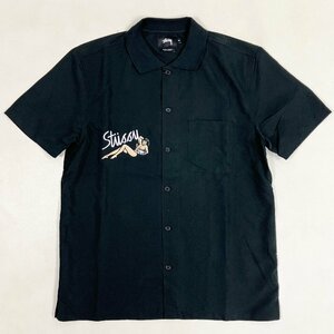 ◆【古着】STUSSY ステューシー トップス 半袖 ボーリング ボタン シャツ カットソー Mサイズ 黒 ブラック メンズ 0.22kg