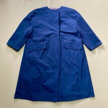 ★yori ヨリ ロングコート サイズF ネイビーブルー 日本製 ノーカラー 5分袖 デザイン アウター 上着 羽織り レデイース 0.62kg★_画像1