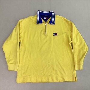 ■80s-90s TOMMY HILFIGER トミーヒルフィガー ハーフジップスウェット トップス ヴィンテージ 古着 フラッグタグ サイズL 黄色/1.56kg■