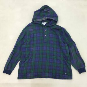 ■～70s L.L.Bean エルエルビーン フードパーカー ネルシャツ ヘンリーネック チェック USA製 グリーン×ブルー レディース L /0.26kg■