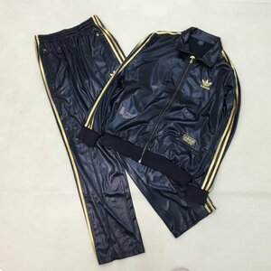 ■80s～90s adidas アディダス セットアップ トラックジャケット トラックパンツ CHILE62 光沢 ブラック×ゴールド メンズ M /0.88kg■