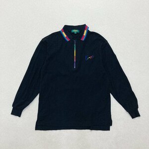 ●KENZO GOLF ケンゾー ゴルフ ポロシャツ 長袖 ハーフジップ 刺繍 535-W-6062 小杉産業 日本製 綿 ブラック サイズ3 メンズ 0.32kg●