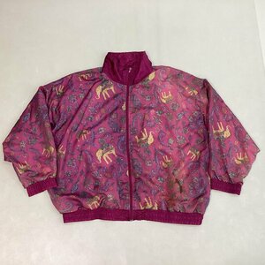 ■90s J.S. Authentics 総柄ナイロンジャケット ウィンドブレーカー 像 レトロ 古着 ヴィンテージ メンズ サイズ3X 赤系/0.38kg現状品■