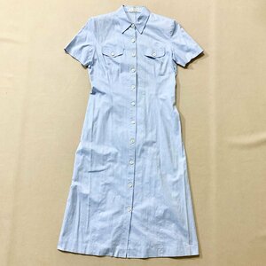 ★vintage Burberrys バーバリーズ 半袖 シャツ ワンピース レディース サイズ 40 ライトブルー ロング スカート パステル 春夏 0.3kg★