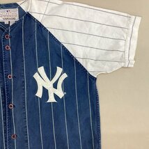 ■90s MIRAGE ミラージュ ヤンキース ベースボールシャツ ゲームシャツ MLB 半袖 ヴィンテージ メンズ サイズM 白xブルー系/0.34kg■_画像4