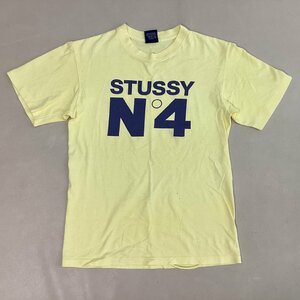 ■【送料198円】90s 紺タグ USA製 OLD STUSSY ステューシー N4Ｔシャツ ナンバー4 半袖 丸首 オールド ヴィンテージ サイズS 黄色/0.14kg■