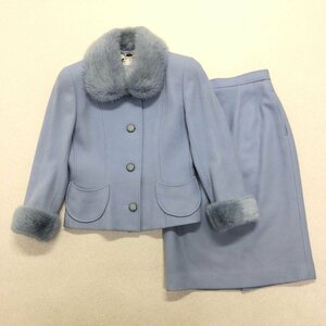 ●Courreges クレージュ セットアップ ジャケット スカート ミンクファー リアルファー 膝丈 ブルー系 サイズ9AR レディース 0.95kg●