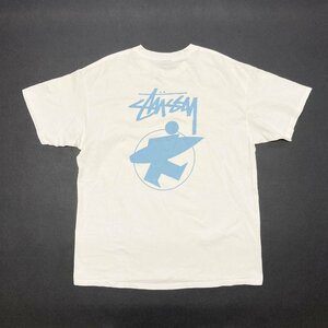 ●STUSSY ステューシー Tシャツ 白T トップス 半袖 丸首 クルーネック バックプリント サーフマン ホワイト サイズL メンズ 0.22kg●