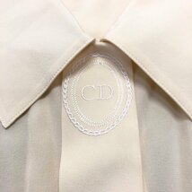 ●Christian Dior クリスチャンディオール ブラウス トップス シャツ シルク 刺繍 シースルー Y-TK03 クリーム sizeM レディース 0.12kg●_画像6