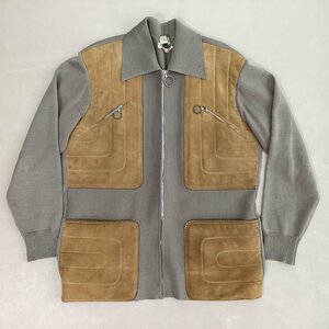 #70s- MARSHALL FIELD&COMPANY охота свитер кожа переключатель вязаный жакет Италия производства б/у одежда размер неизвестен бежевый /0.8kg#