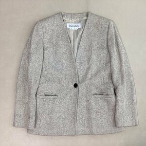 ■Max Mara マックスマーラ 麻シルクツイード ノーカラージャケット 白タグ高級ライン イタリア製 レディース サイズ40 白黒織り/0.5kg■