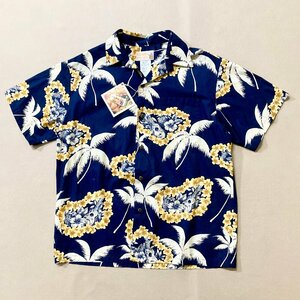 ★未使用タグ付き IOLANI イオラニ アロハシャツ 半袖シャツ トップス ネイビー イエロー メンズ サイズXL MADE IN HAWAII ハワイ 0.15kg★