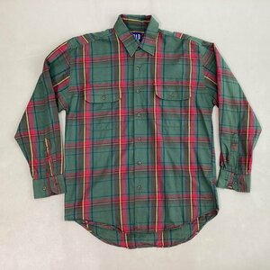 ■90s 紺タグ OLD GAP オールド ギャップ チェックコットンシャツ 長袖 ポルトガル製 古着 ヴィンテージ メンズ サイズS カーキ赤/0.24kg■