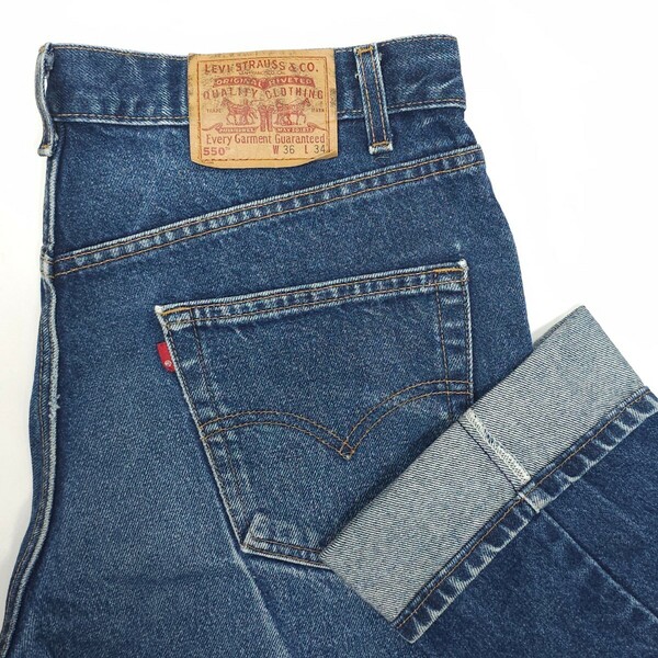 米国製Levi'sリーバイス☆550-0216赤文字W36ジーンズデニムパンツ ワイドバギーリラックスフィットテーパードRタブサークルRアメリカUSA90s