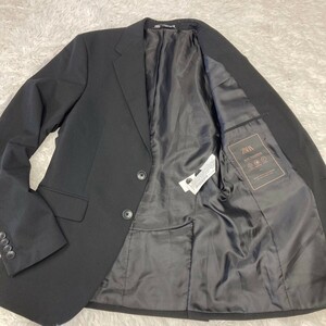 美品 ザラ ZARA テーラードジャケット 2B 46表記 Mサイズ ブラック 黒 コンフォート ストレッチ素材 メンズ MEN'S 春秋冬 トラベル 上着